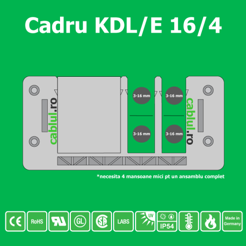 Cadru-KDL-E-16-4 contine un mason obturator inclus gratuit in sistem Posibilitate de inlocuire cu mansoane mari de tranzitare cabluri electrice mufate