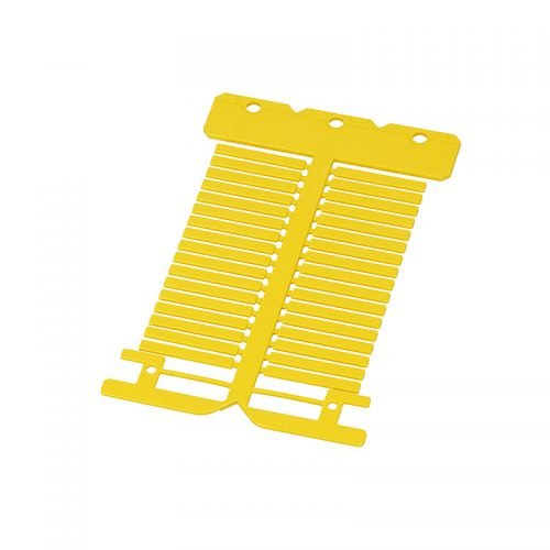 Etichete galbene fabricate din policarbonat ignifug fara halogen rezistente la temperatura si impact Dimensiune 4 x 30 mm culoare galben