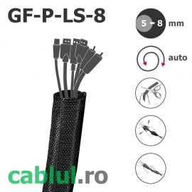 Tresa cu fanta longitudinala slit special introducere cablu deja instalat montat sau cu conector Copex textil auto rulant GF-P-LS-8