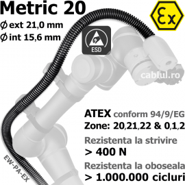 Tub M20 impamantat utilizare zone 20 21 22 risc explozie praf 0 1 2 gaze indiferent de grupa de explozie protectie ESD descarcare electrostatica EW-PA-EX