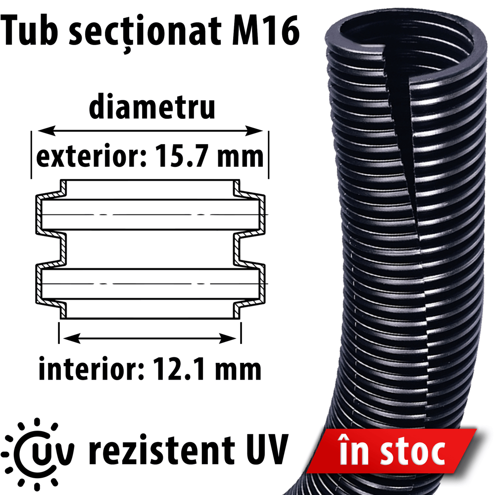 Tub copex riflat taiat despicat diametru 15 mm exterior M16 Protectie ultraviolete energie regenerabila panouri Stoc 10 metri Fara halogeni Ecolab Murrflex