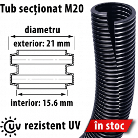Tub flexibil despicat splitat diametru 21 mm exterior 15 interior M20 Rezistent UV chimic impotriva combustibil alcool uleiuri acizi Instalatii parc energie verde