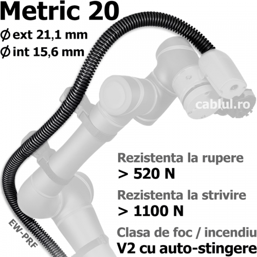Tub gofrat M20 Proprietati mecanice deosebite flexibilitatea excelenta optim pt aplicatii dinamice Rezistenta deosebita la tractiune Ignifug Emisii reduse fum