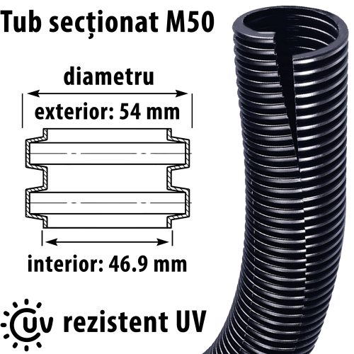 Tub sectionat mare Pret avantajos M50 diametru 54 mm exterior 47 interior Rezistent UV Un milion cicluri repetate indoire Copex desfacut instalari rapide