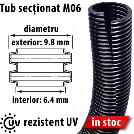 Tub sectionat mic pt 1-2 cabluri fire electrice diametru exterior 9 interior 6 mm rezistent UV M06 Pret avantajos Stoc Copex splitat riflat mediu exterior