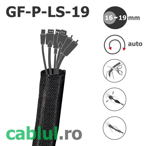 Tub textil tip copex cu sectiune longitudinala inchidere automata protectie mecanica rezistenta la flama si uzura introducere cablu mufa GF-P-LS-19
